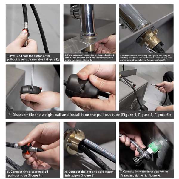Monobloc Kitchen Sink Mixer Tap with Pull Out Hose Sprayer Single Lever - Black - Image 9