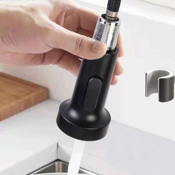 Monobloc Kitchen Sink Mixer Tap with Pull Out Hose Sprayer Single Lever - Black - Image 10