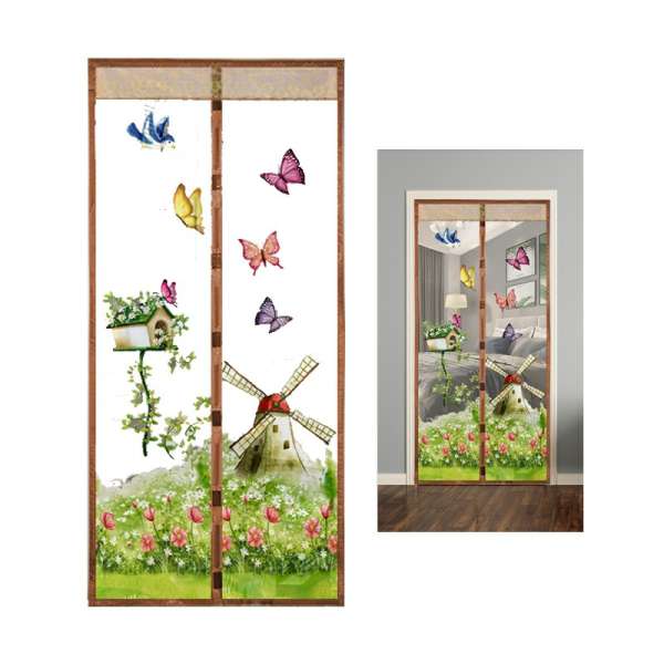 Magic Door Curtain Mesh Magnetic Fastening Hands Free Insect Fly Screen - Coffee Windmill - Image 4