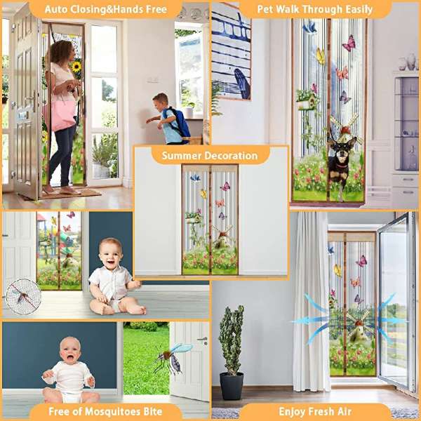 Magic Door Curtain Mesh Magnetic Fastening Hands Free Insect Fly Screen - Coffee Windmill - Image 9