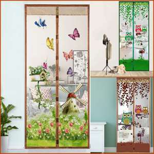 Magic Door Curtain Mesh Magnetic Fastening Hands Free Insect Fly Screen - Coffee Windmill