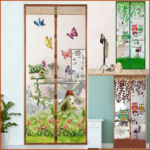 Magic Door Curtain Mesh Magnetic Fastening Hands Free Insect Fly Screen - Coffee Windmill