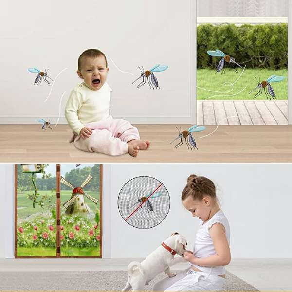 Magic Door Curtain Mesh Magnetic Fastening Hands Free Insect Fly Screen - Coffee Windmill - Image 2