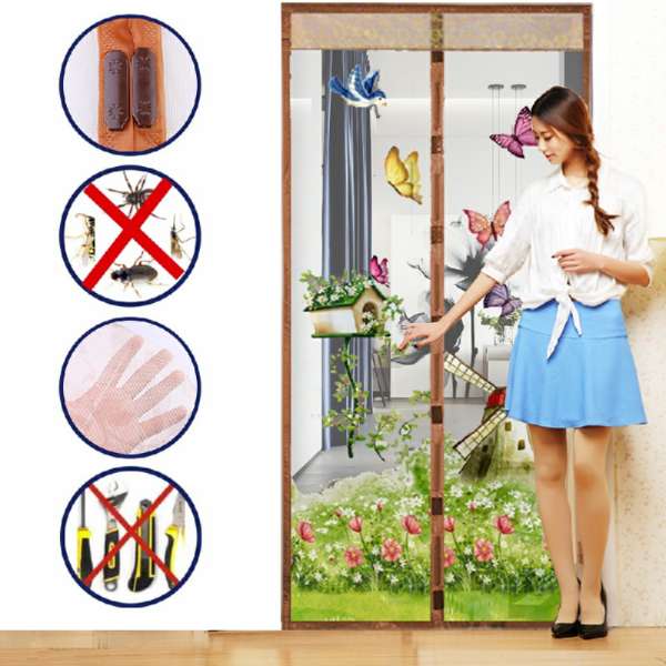 Magic Door Curtain Mesh Magnetic Fastening Hands Free Insect Fly Screen - Coffee Windmill - Image 7