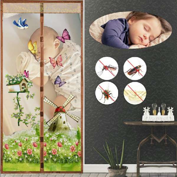 Magic Door Curtain Mesh Magnetic Fastening Hands Free Insect Fly Screen - Coffee Windmill - Image 10