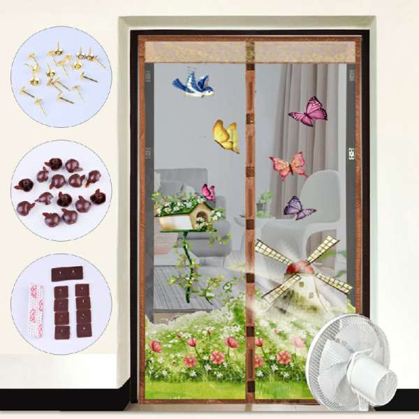 Magic Door Curtain Mesh Magnetic Fastening Hands Free Insect Fly Screen - Coffee Windmill - Image 5