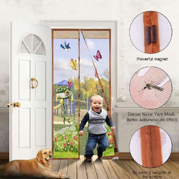 Magic Door Curtain Mesh Magnetic Fastening Hands Free Insect Fly Screen - Coffee Windmill - Image 6