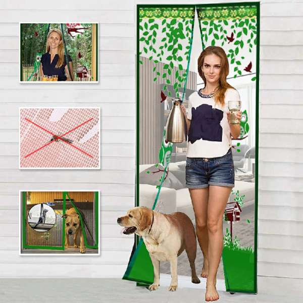 Magic Door Curtain Mesh Magnetic Fastening Hands Free Insect Fly Screen - Green Owl - Image 4