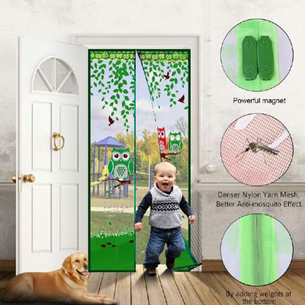 Magic Door Curtain Mesh Magnetic Fastening Hands Free Insect Fly Screen - Green Owl - Image 7