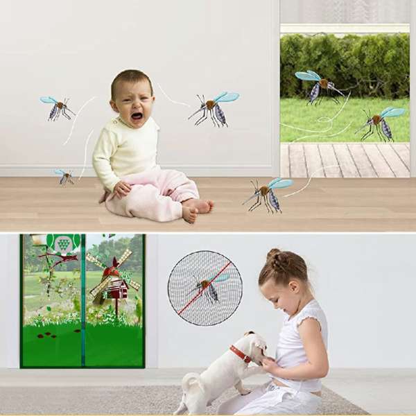 Magic Door Curtain Mesh Magnetic Fastening Hands Free Insect Fly Screen - Green Owl - Image 8