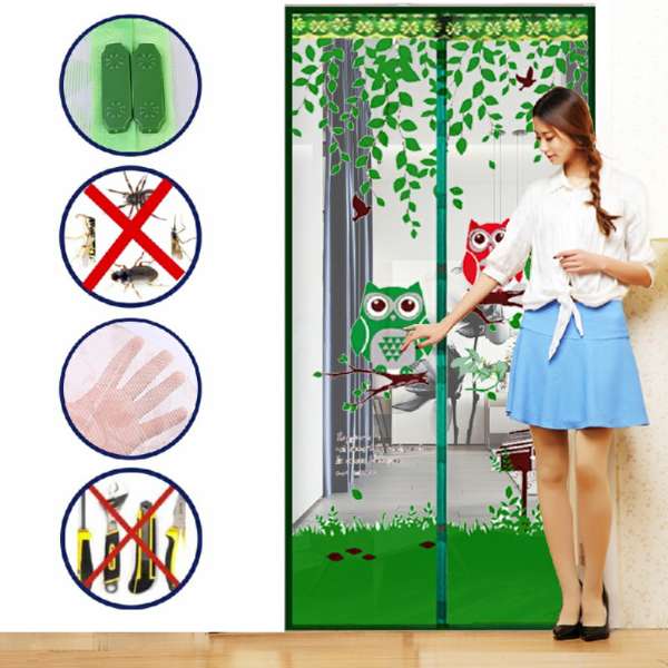 Magic Door Curtain Mesh Magnetic Fastening Hands Free Insect Fly Screen - Green Owl - Image 11