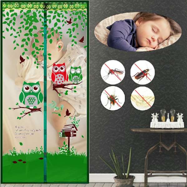Magic Door Curtain Mesh Magnetic Fastening Hands Free Insect Fly Screen - Green Owl - Image 10