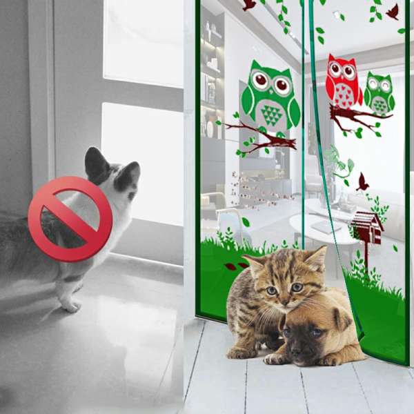 Magic Door Curtain Mesh Magnetic Fastening Hands Free Insect Fly Screen - Green Owl - Image 5