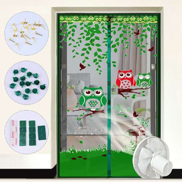 Magic Door Curtain Mesh Magnetic Fastening Hands Free Insect Fly Screen - Green Owl - Image 9