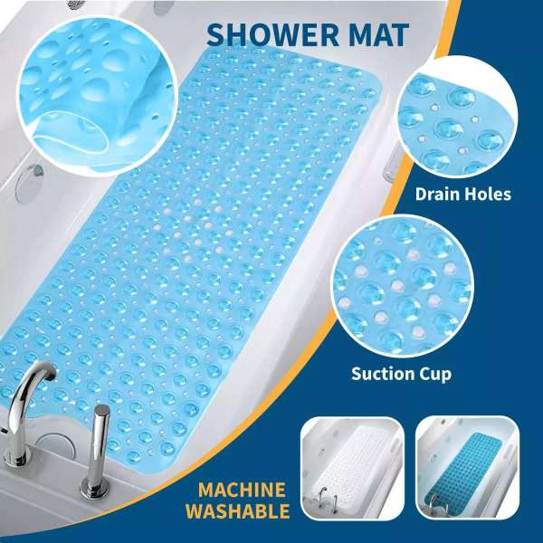 Non Slip Shower Mat Strong Suction Anti-Mold Rubber Mat 40x100cm - Blue - Image 10