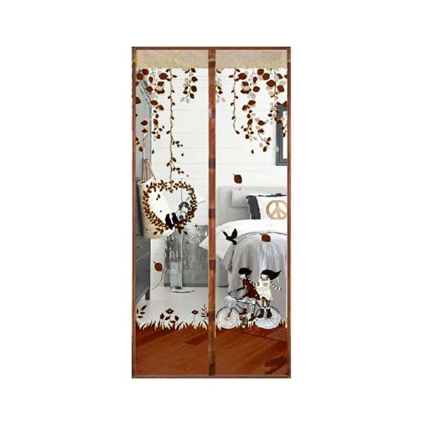 Magic Door Curtain Mesh Magnetic Fastening Hands Free Insect Fly Screen - Coffee Bicycle