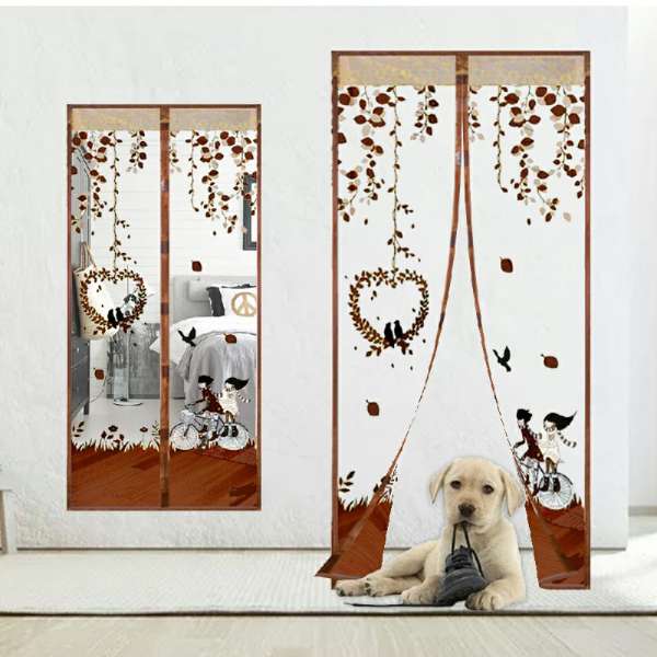 Magic Door Curtain Mesh Magnetic Fastening Hands Free Insect Fly Screen - Coffee Bicycle - Image 5