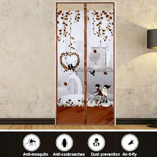 Magic Door Curtain Mesh Magnetic Fastening Hands Free Insect Fly Screen - Coffee Bicycle - Image 4
