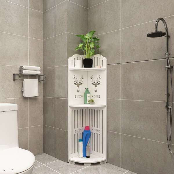 3 Tier Corner Bath Shelf Unit Organiser Stand Showers Caddy Storage Rack - Water Cube Pattern - Image 3