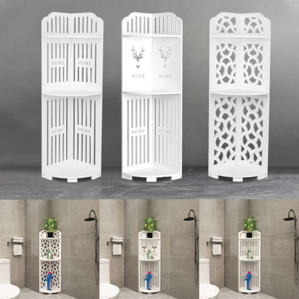 3 Tier Corner Bath Shelf Unit Organiser Stand Showers Caddy Storage Rack - Water Cube Pattern - Image 5