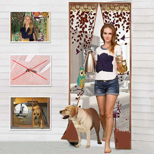 Magic Door Curtain Mesh Magnetic Fastening Hands Free Insect Fly Screen - Coffee Owl - Image 10
