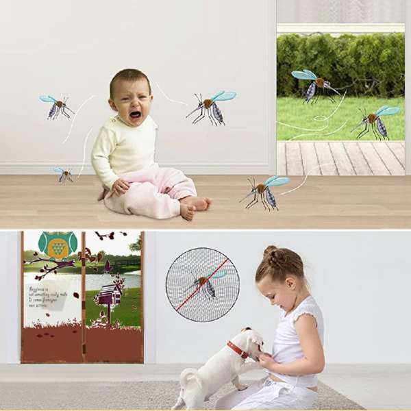 Magic Door Curtain Mesh Magnetic Fastening Hands Free Insect Fly Screen - Coffee Owl - Image 2