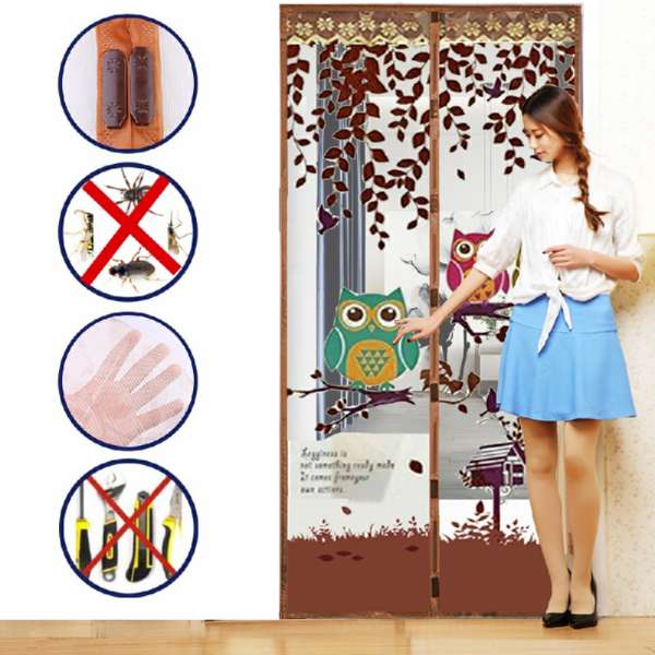 Magic Door Curtain Mesh Magnetic Fastening Hands Free Insect Fly Screen - Coffee Owl - Image 8