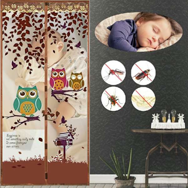 Magic Door Curtain Mesh Magnetic Fastening Hands Free Insect Fly Screen - Coffee Owl - Image 5