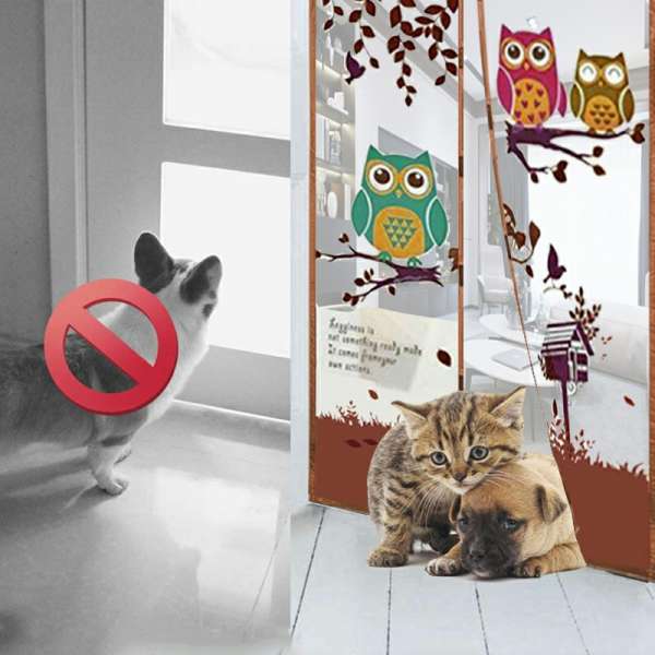 Magic Door Curtain Mesh Magnetic Fastening Hands Free Insect Fly Screen - Coffee Owl - Image 3