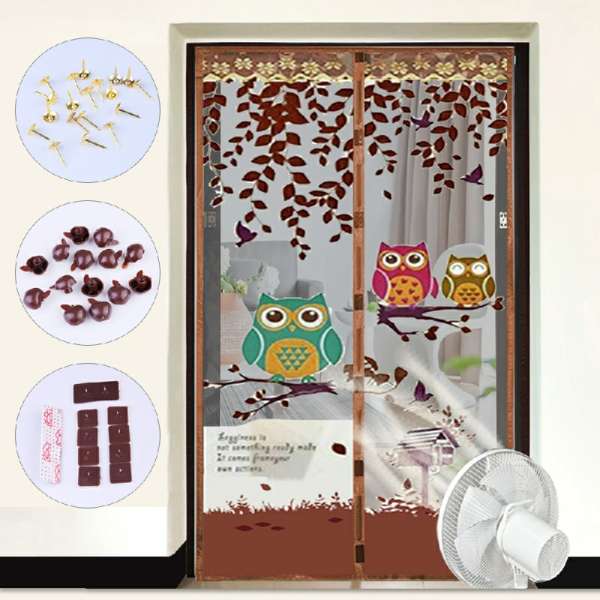 Magic Door Curtain Mesh Magnetic Fastening Hands Free Insect Fly Screen - Coffee Owl - Image 11