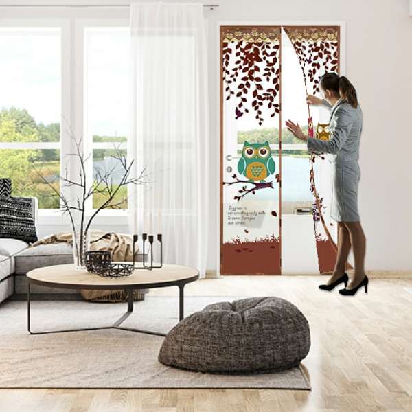Magic Door Curtain Mesh Magnetic Fastening Hands Free Insect Fly Screen - Coffee Owl - Image 9