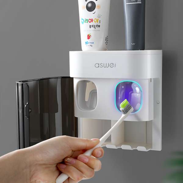 Wall-mounted Toothbrush Holder Double Toothpaste Dispenser with Wall Sticker - Image 5