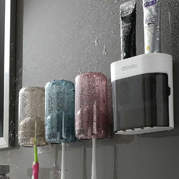 Wall-mounted Toothbrush Holder Double Toothpaste Dispenser with Wall Sticker - Image 6