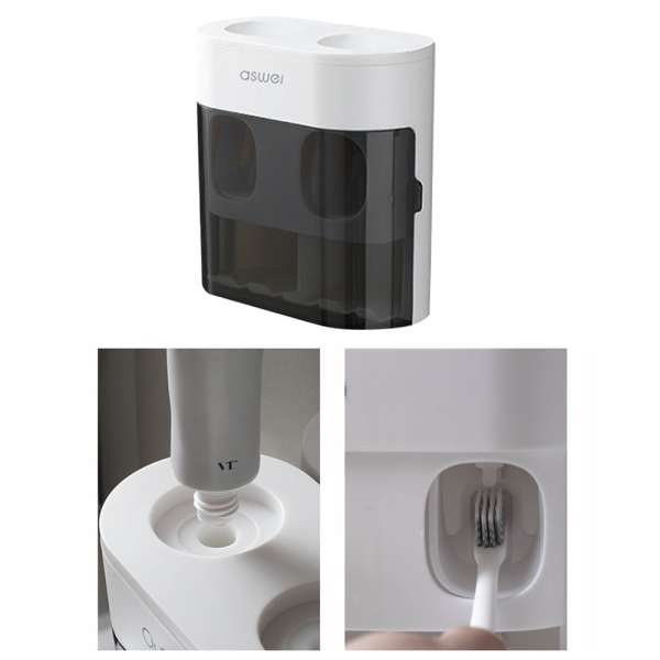 Wall-mounted Toothbrush Holder Double Toothpaste Dispenser with Wall Sticker - Image 4