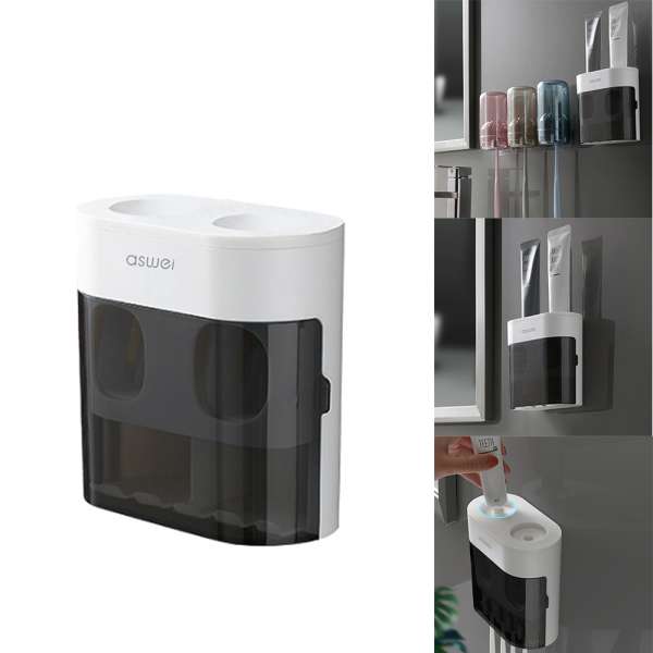 Wall-mounted Toothbrush Holder Double Toothpaste Dispenser with Wall Sticker - Image 2