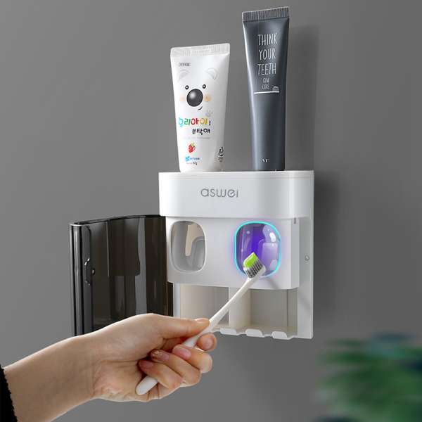 Wall-mounted Toothbrush Holder Double Toothpaste Dispenser with Wall Sticker - Image 10