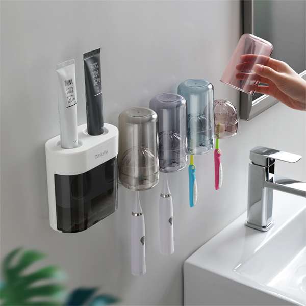 Wall-mounted Toothbrush Holder Double Toothpaste Dispenser with Wall Sticker - Image 12