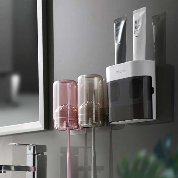 Wall-mounted Toothbrush Holder Double Toothpaste Dispenser with Wall Sticker - Image 16