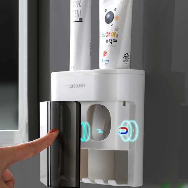 Wall-mounted Toothbrush Holder Double Toothpaste Dispenser with Wall Sticker - Image 15