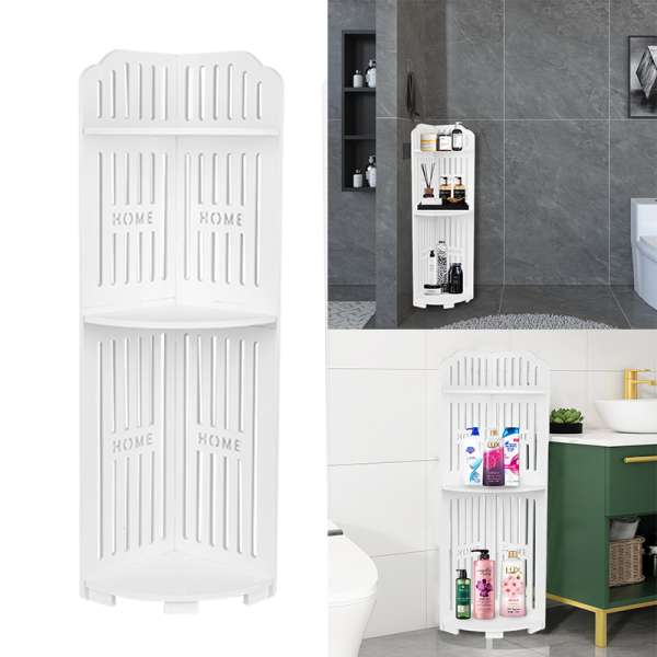 3 Tier Corner Bath Shelf Unit Organiser Stand Showers Caddy Storage Rack - Stripes Pattern - Image 2