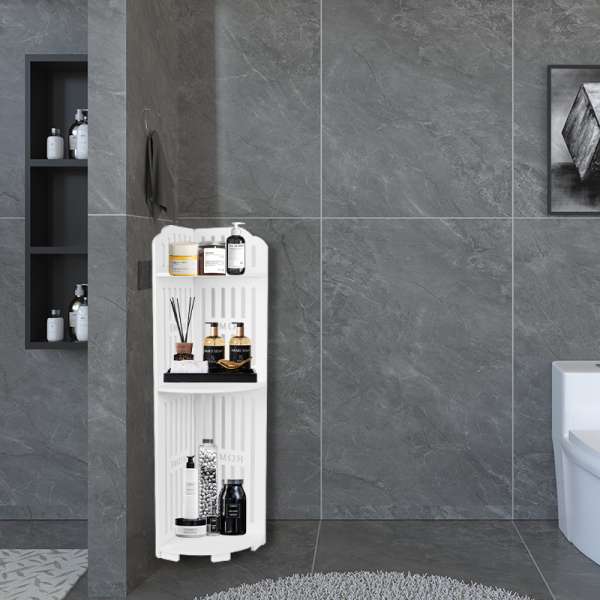 3 Tier Corner Bath Shelf Unit Organiser Stand Showers Caddy Storage Rack - Stripes Pattern - Image 8