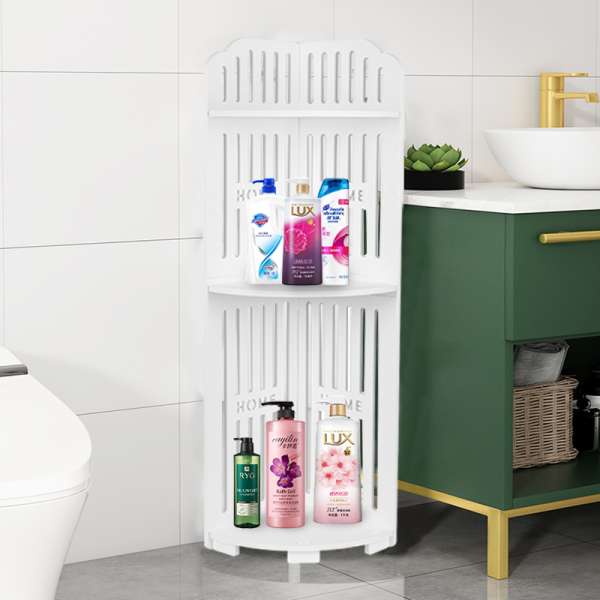 3 Tier Corner Bath Shelf Unit Organiser Stand Showers Caddy Storage Rack - Stripes Pattern - Image 3