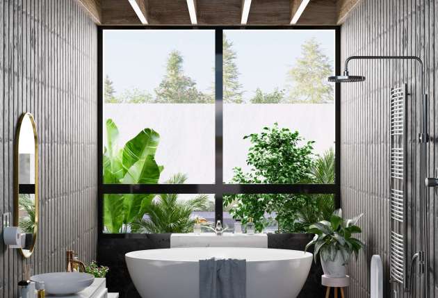 Modern Bathroom interior design on dark color wall. Modern Bathroom interior design on dark color wall,3d rendering